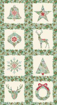 Makower - Good Tidings - Cream 8 decorative squares Christmas  panel