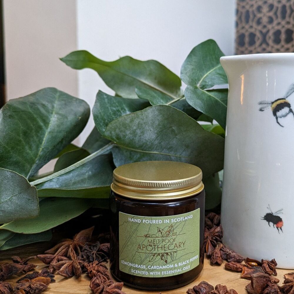 Lemongrass, Cardamom & Black Pepper - Small Amber Jar Candle