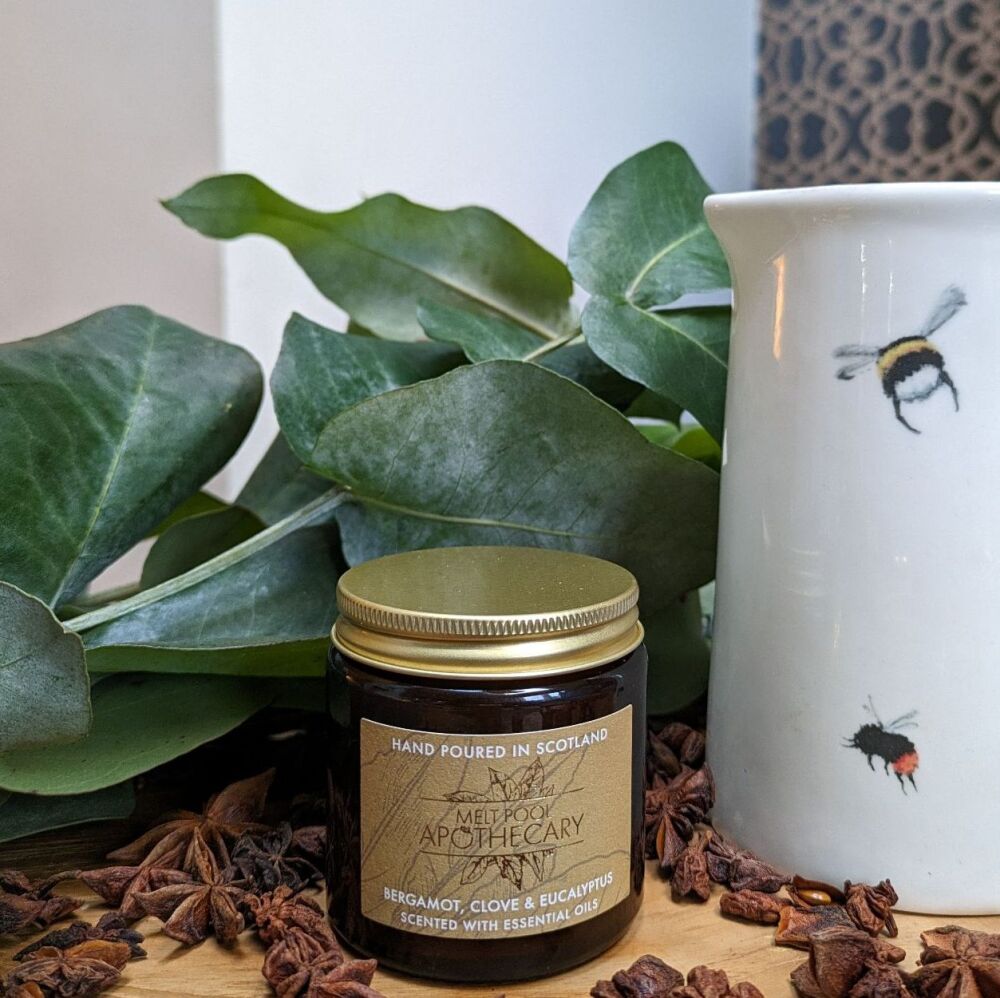 Bergamot, Clove & Eucalyptus - Small Amber Jar Candle