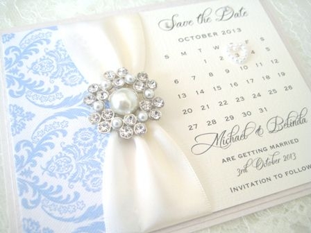 Handmade Save the date cards with vintage brooch
