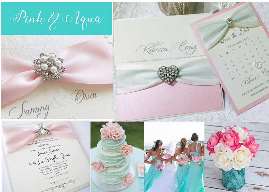 Aqua and Pink wedding invitations