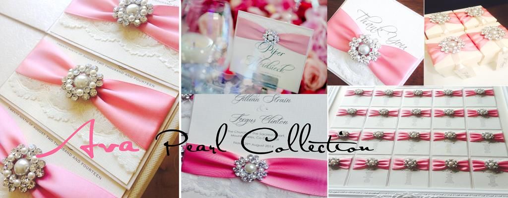 Elegant wedding invitations with brooches