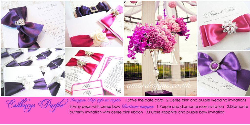Hot pink and purple wedding invitations