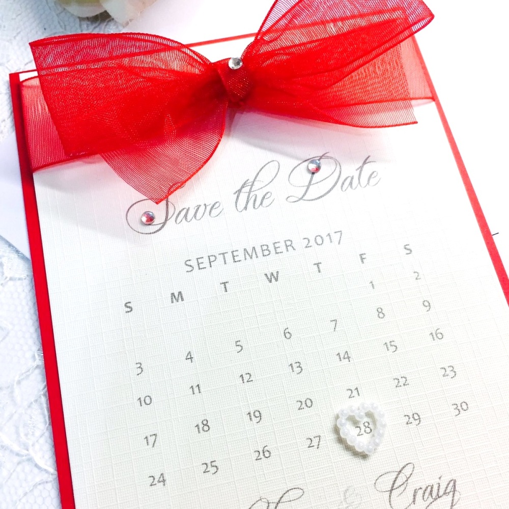 Save the Date Calendar Card with Organza Bow