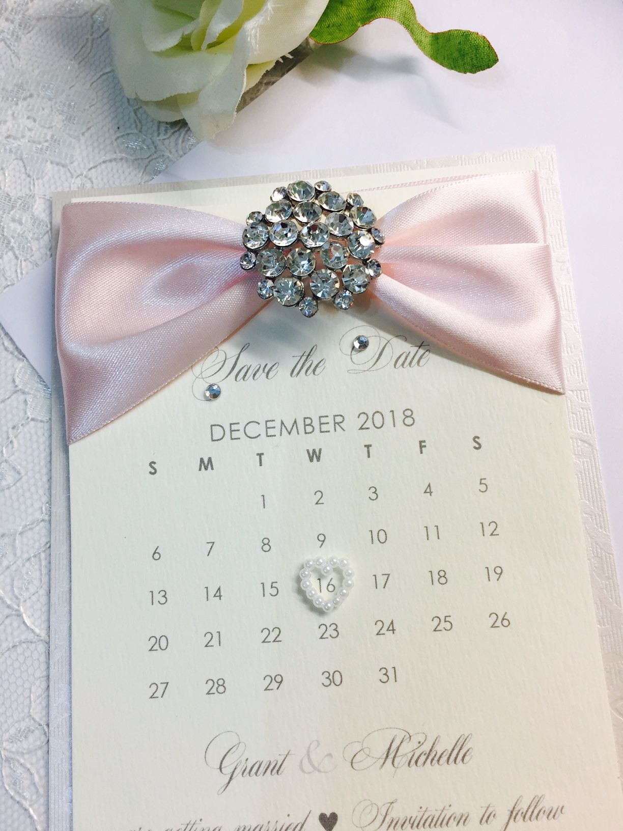 Luxury save the date card with sparkly diamante