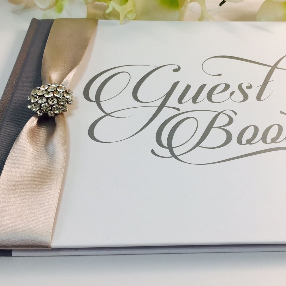 Silver and White Glitzy Guest Book