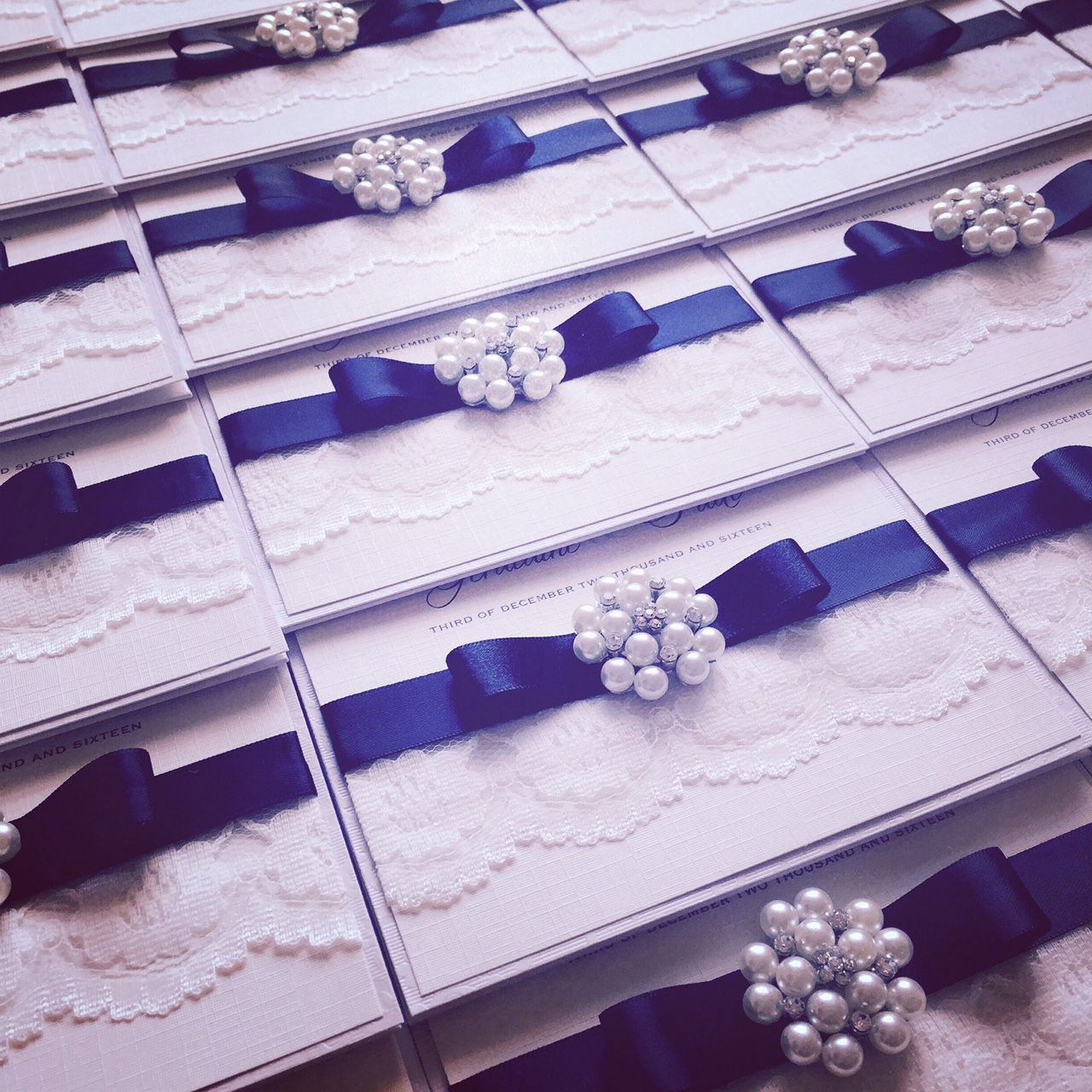 Handmade Ivory Pearl Brooch Embellished Lace Wedding Invitation