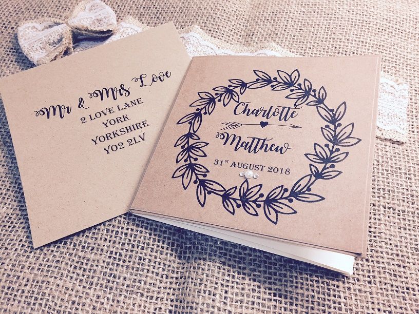 Rustic wedding invitation with wreath print