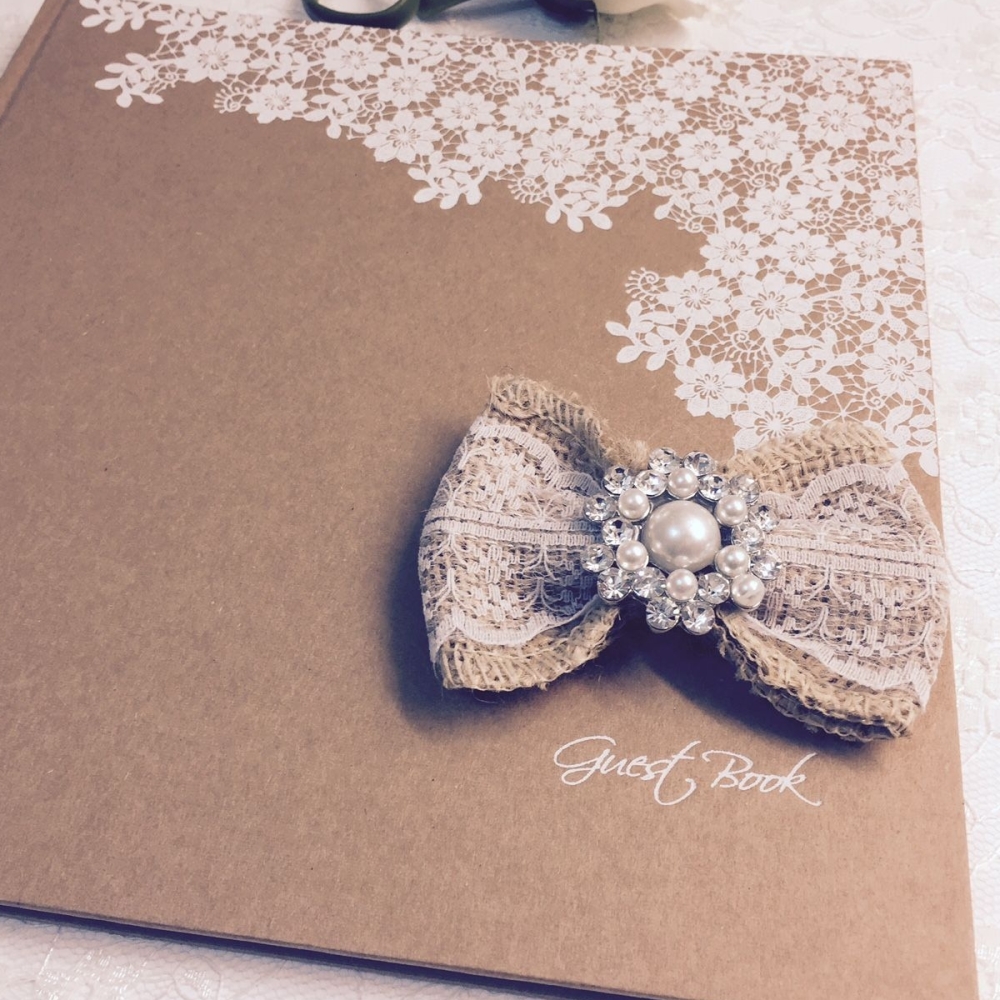 Rustic Brown Vintage Guest Book with Flowers