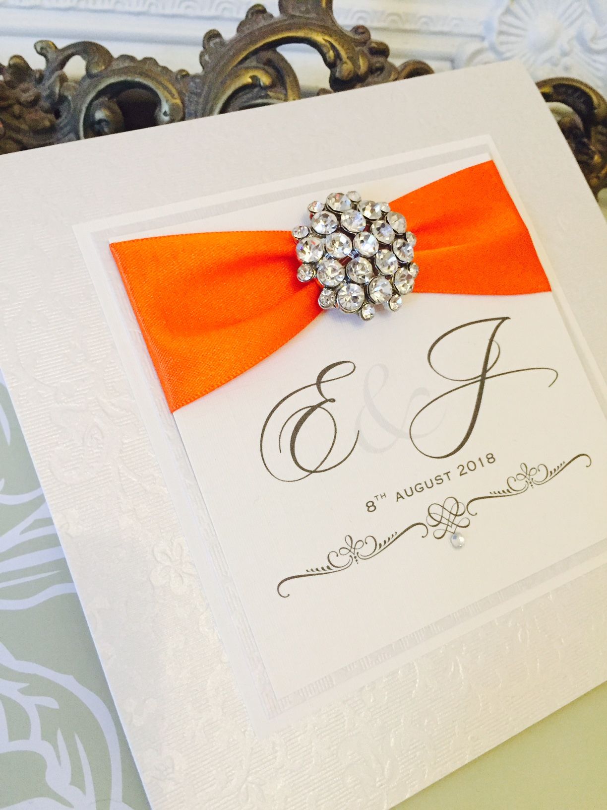 Diamante monogram wedding invitations in luxury box