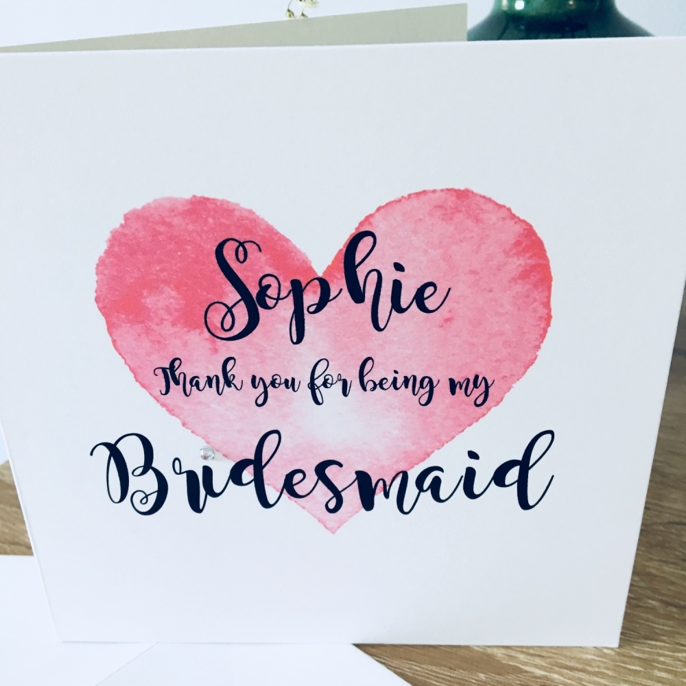 Pink Heart Thank You for being My Bridesmaid Card