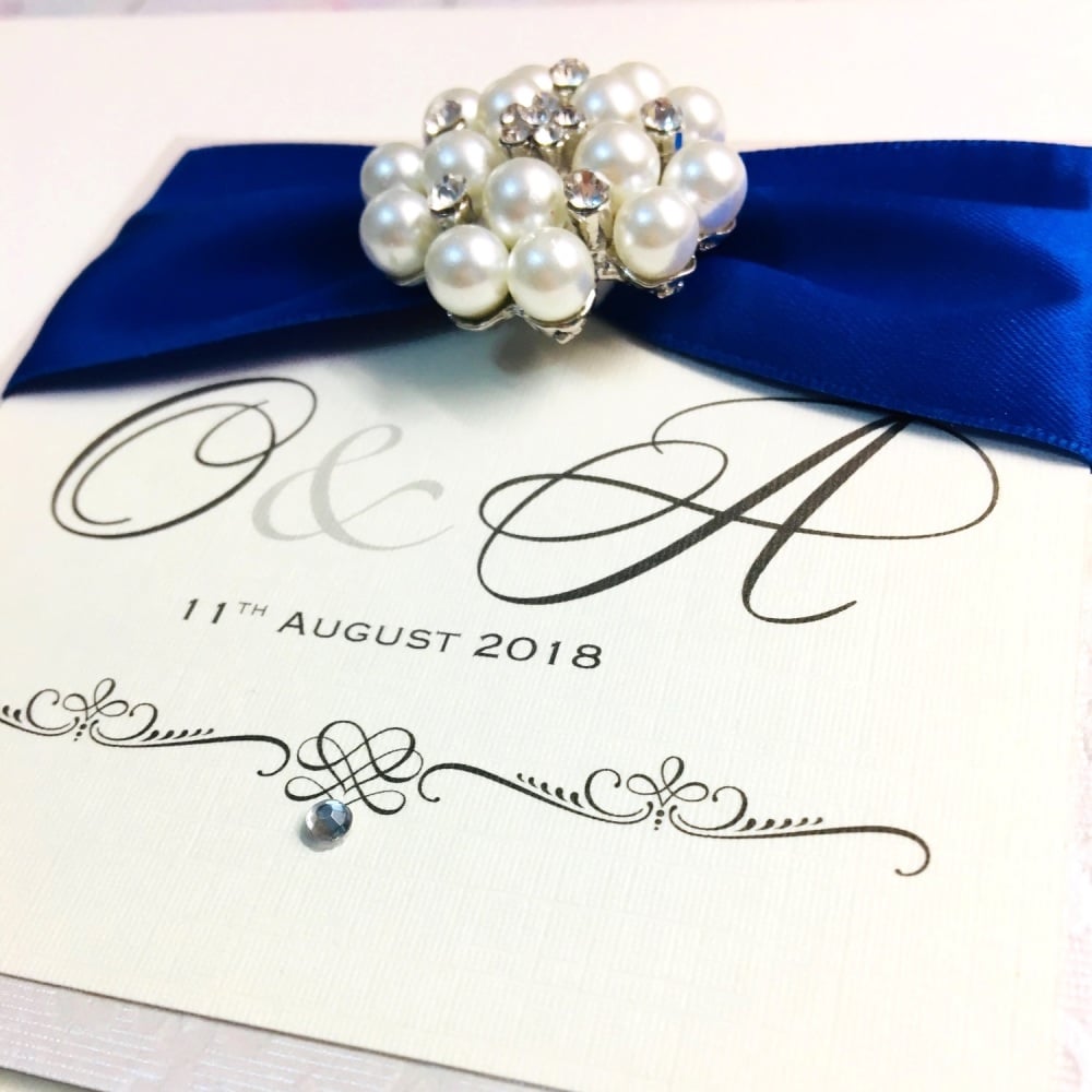 Monogram Guest Book with Vintage Pearl Brooch