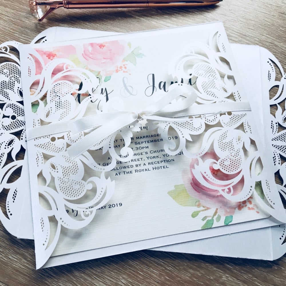 Laser Cut with Roses Sample Wedding Invitation