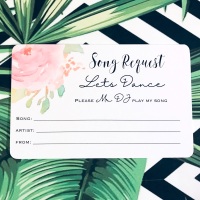 Wedding DJ Song Request Cards Pack of 10 Pink Rose Design