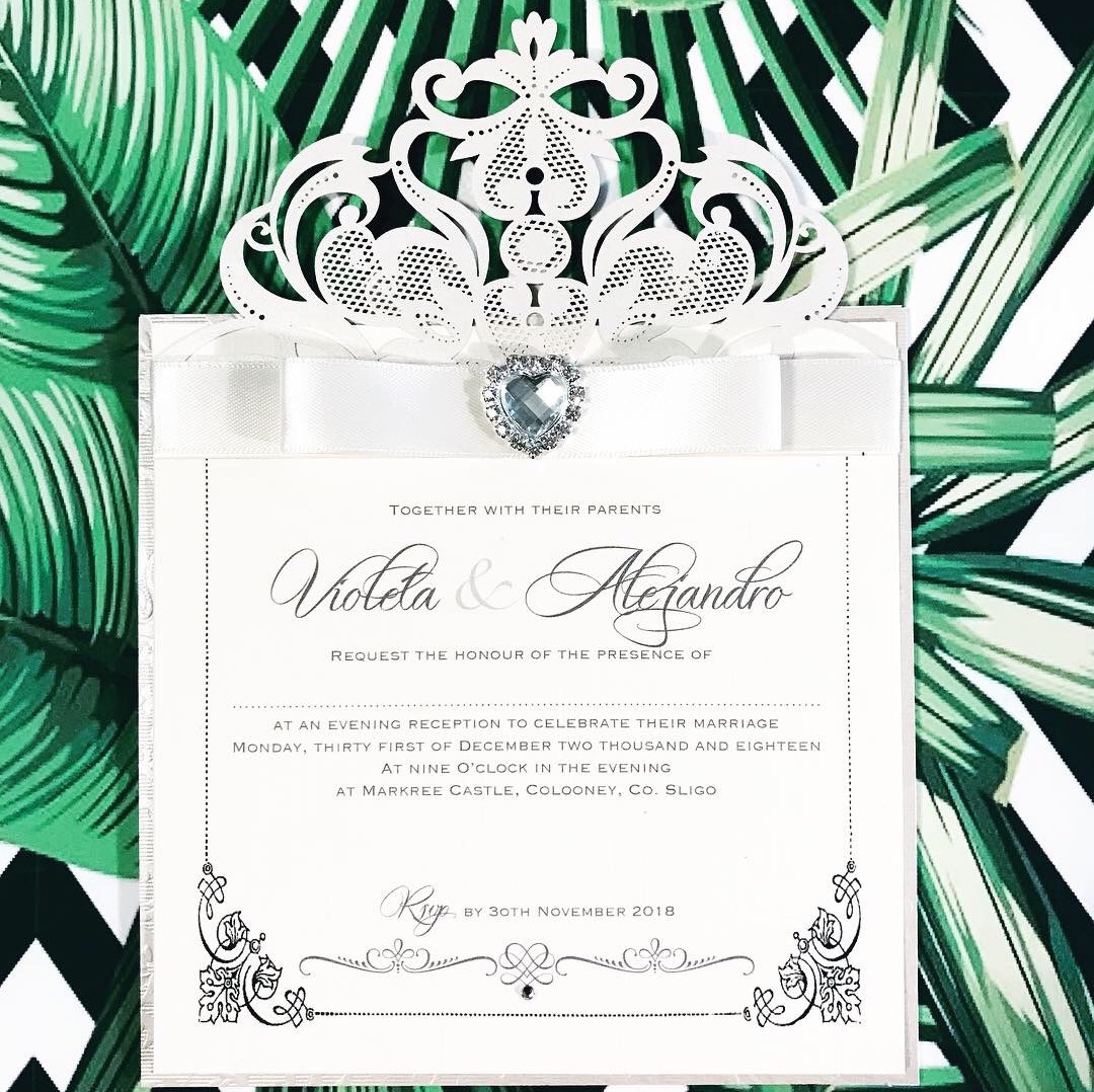 Laser Cut Invitation Postcard Style with Crystal Heart Wrap