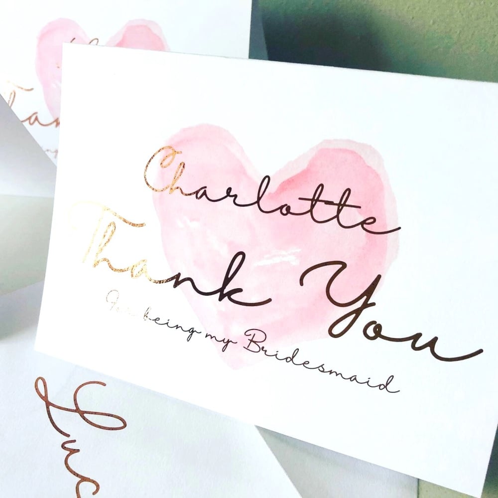 Rose Gold Foiled Thank you Bridesmaid Card