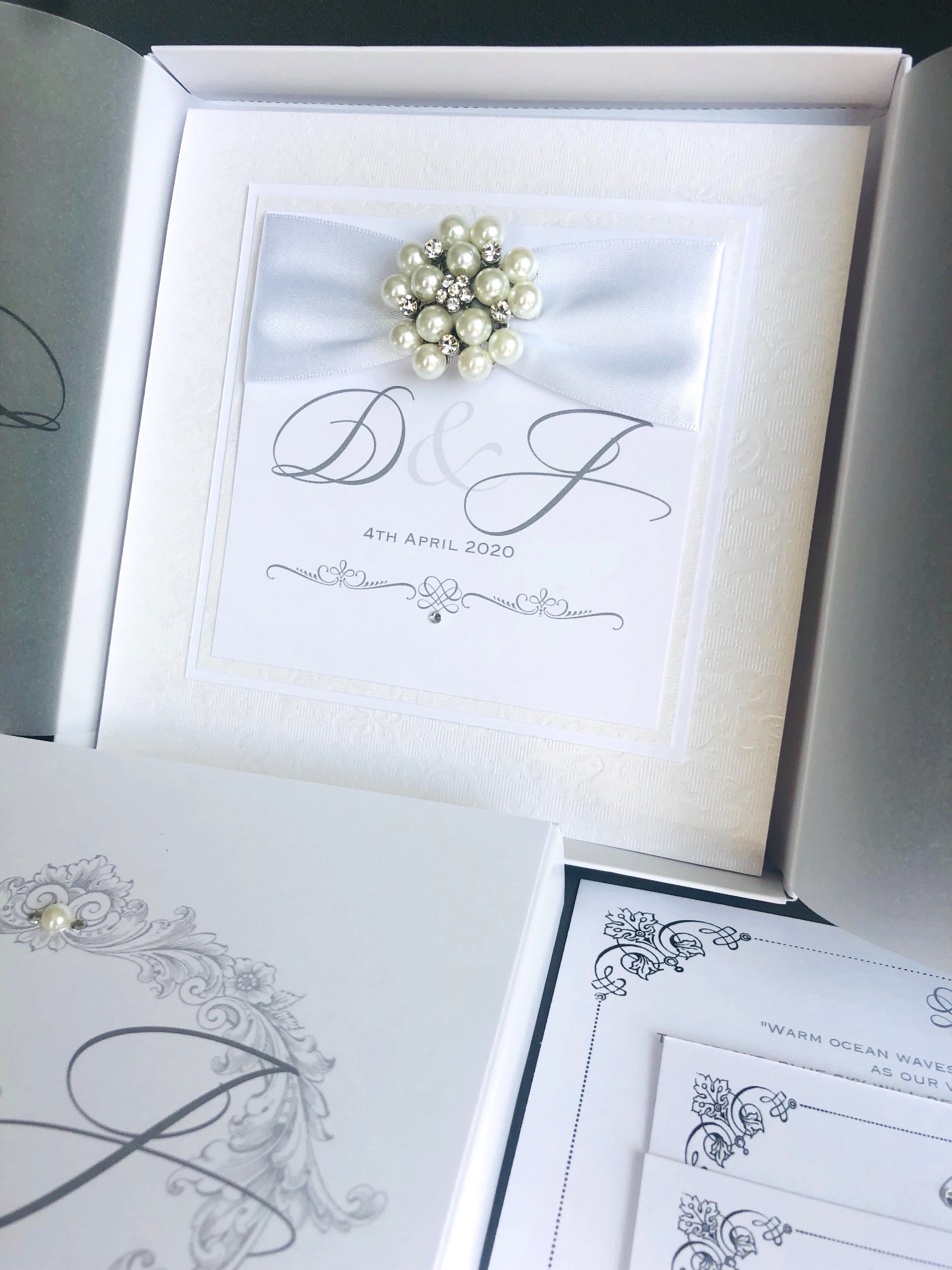 Pocket style luxury wedding invitations with monogram
