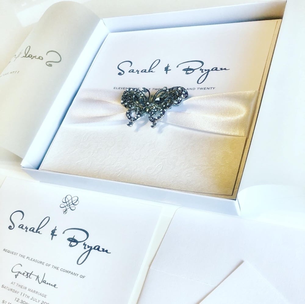 Butterfly wedding invitation with box