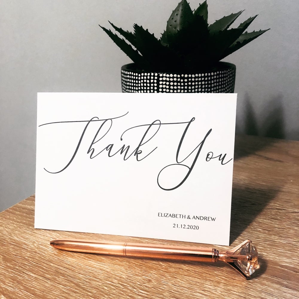 Personalised Wedding Thank You Cards with Swirly Font