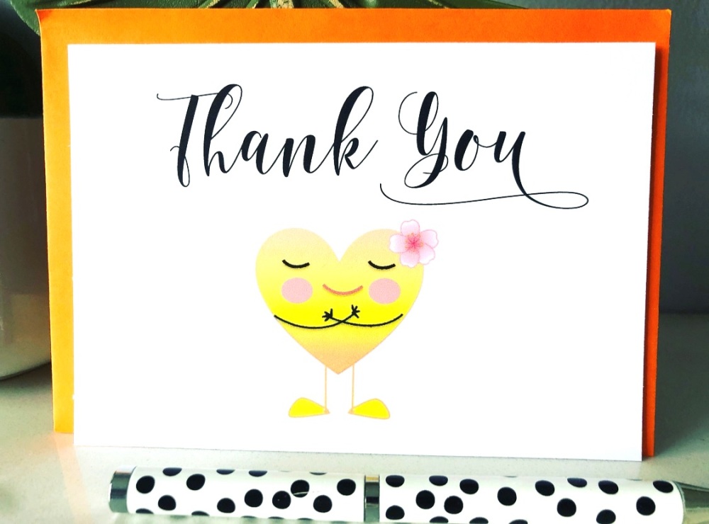 10 Thank You Cards A6 Folded Yellow Heart Design
