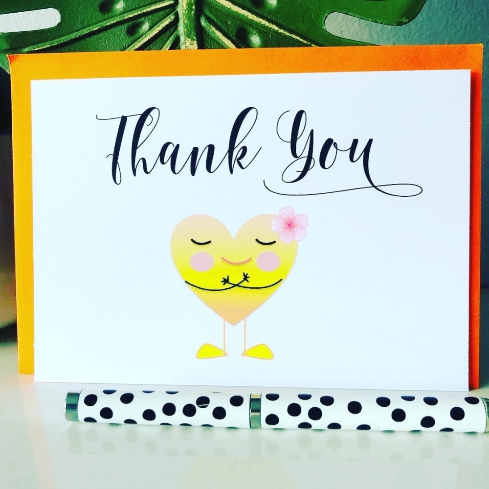 10 Thank You Cards A6 Folded Yellow Heart Design