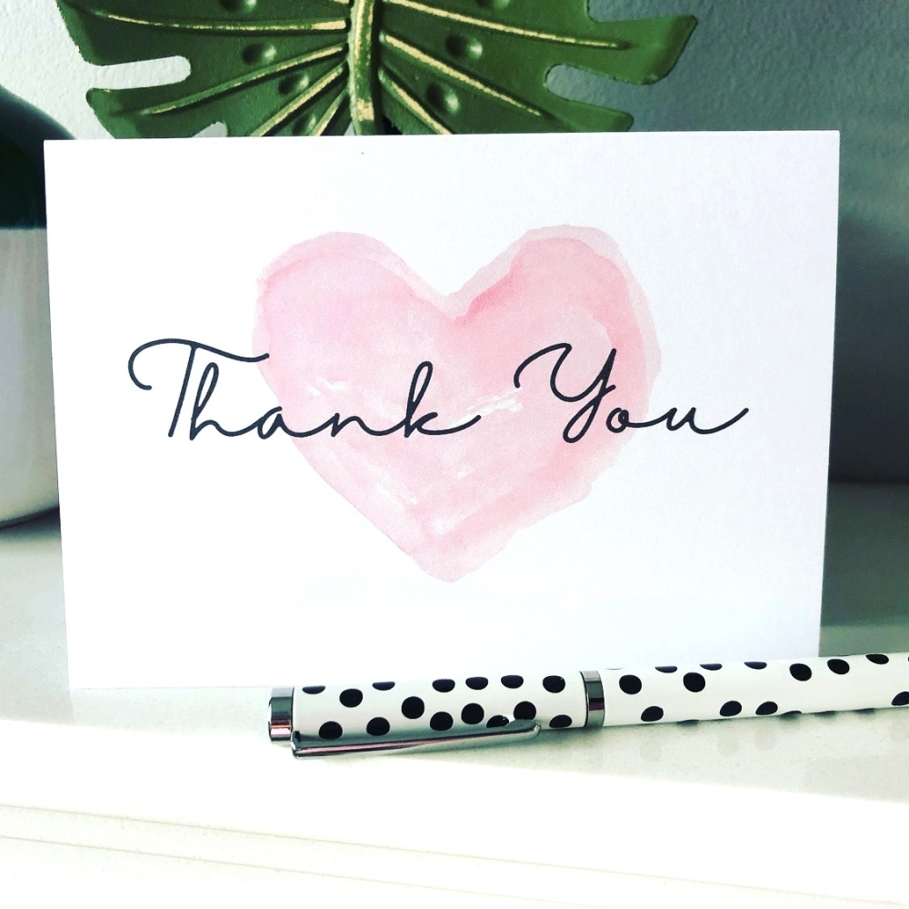 Pink Heart Thank You Cards Pack of 10