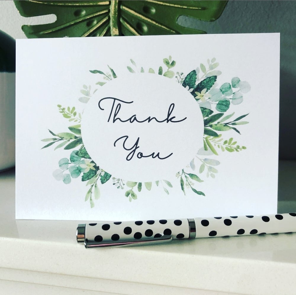 10 Rustic Green Thank You Cards Pack with Envelopes