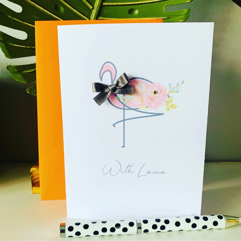 5 Pink Flamingo Greetings Cards Notecards with Envelopes