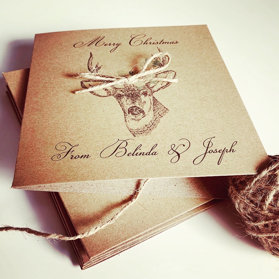 10 Woodland Rustic Christmas Cards Personalised