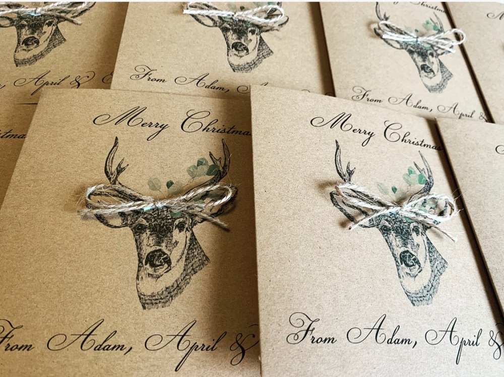 Rustic Personalised Stag Christmas Cards Pack with Envelopes