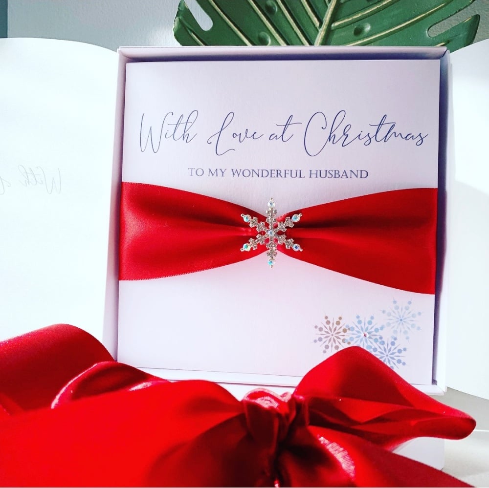Luxury Personalised Christmas Card with Red Ribbon