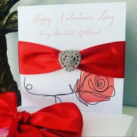 Valentines Card with Red Rose and Heart Brooch
