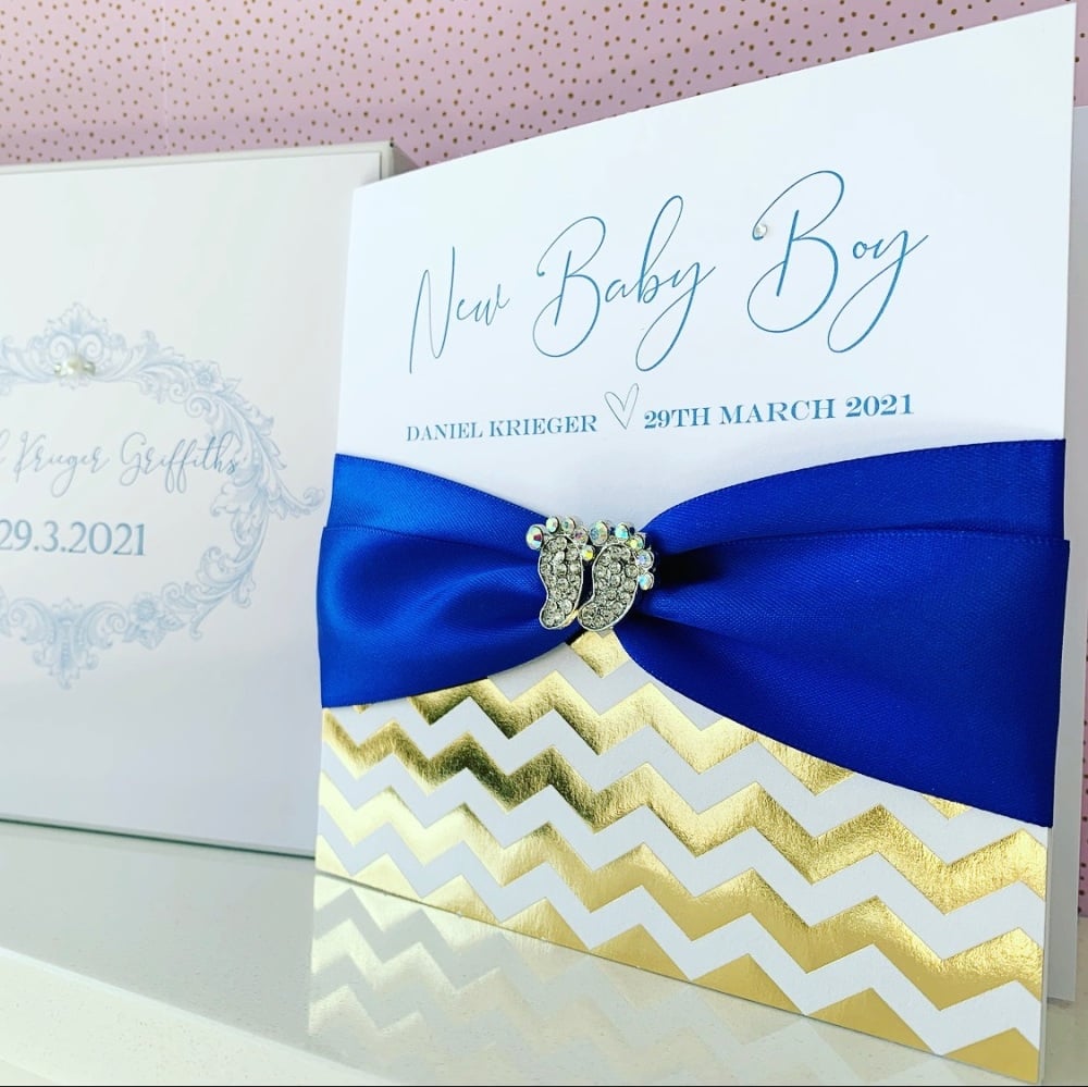 New Baby Boy Personalised Card with Gift Box