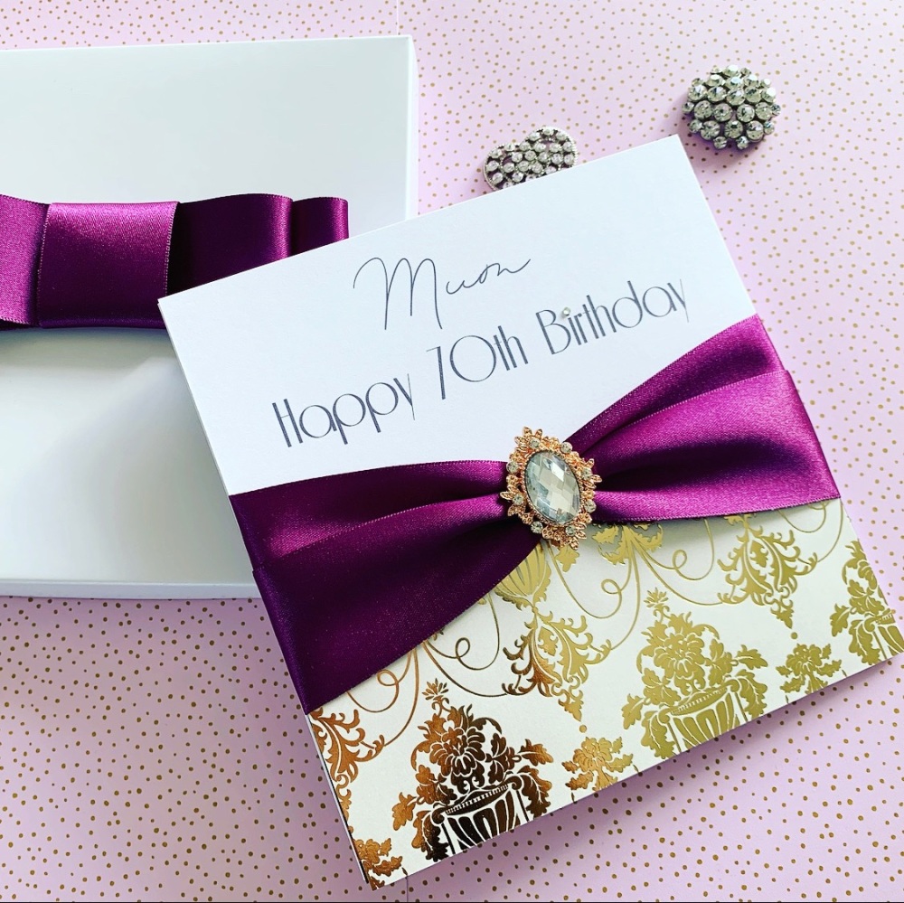 Personalised Handmade Luxury 40th,50th,60th 100th Birthday Card Boxed pinks 