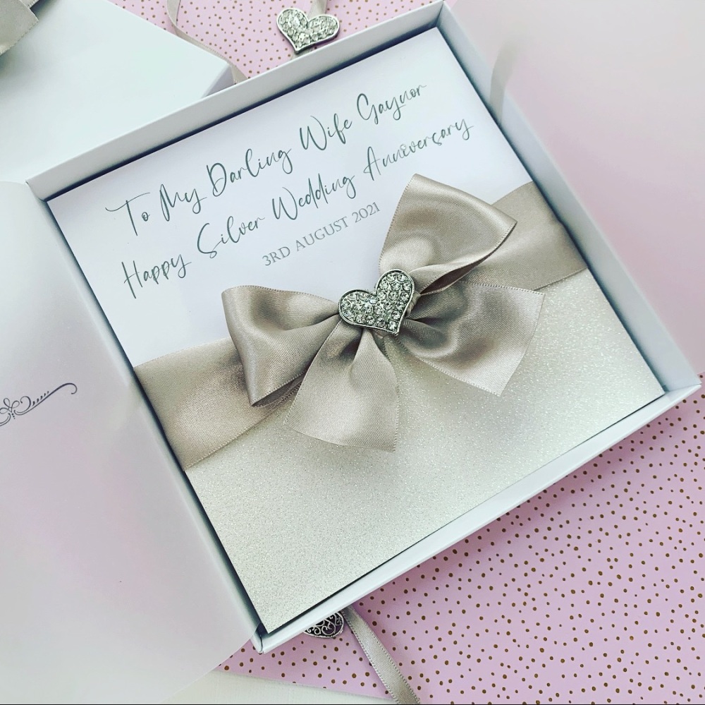 Silver 25th Anniversary Card with Gift Box | Amor Designs