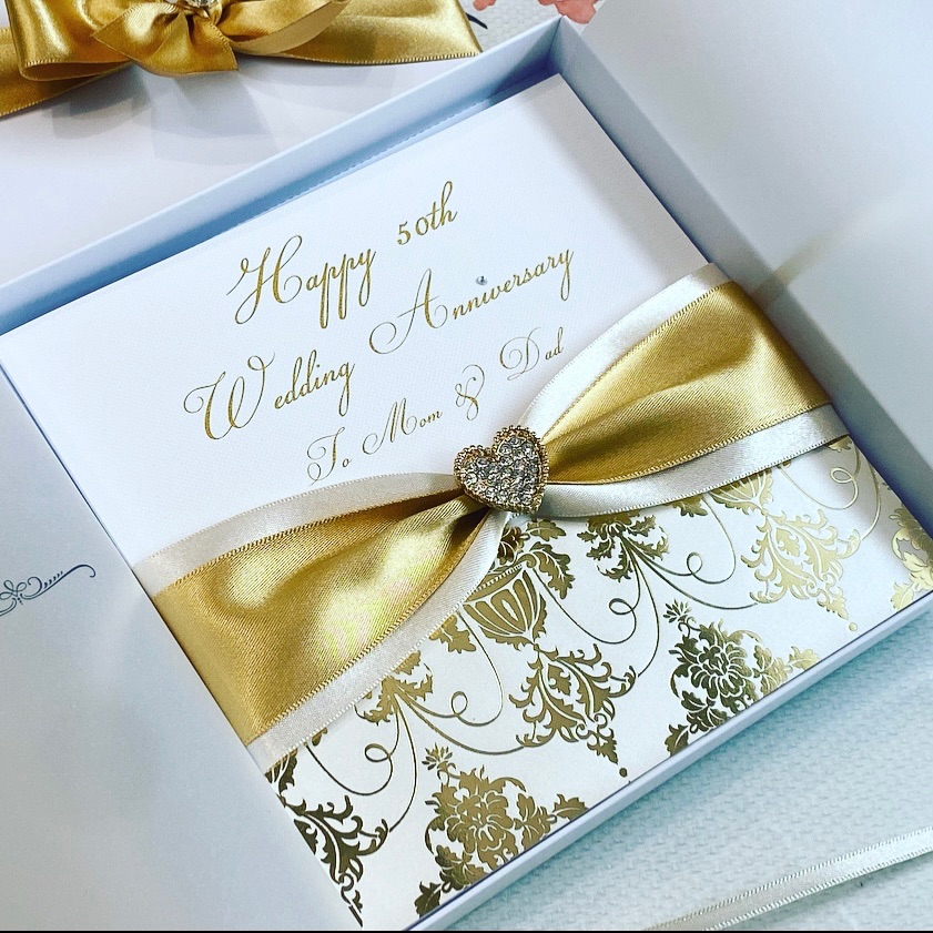 50th Golden Wedding Anniversary Card with Gift Box