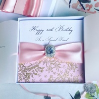 Luxury Boxed Birthday Card in Pink with Crystal