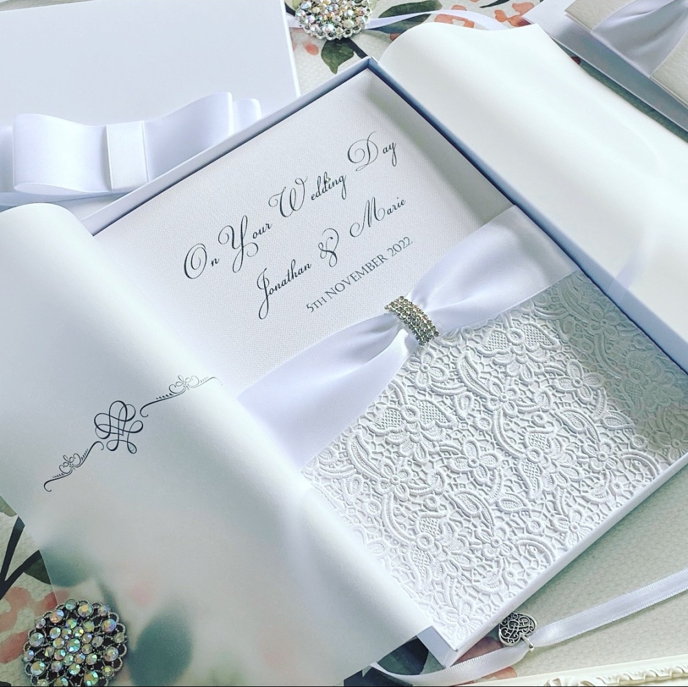 Boxed Personalised Wedding Card with Crystal