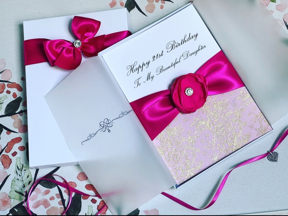 Luxury Personalised Birthday Card with Pink Flower