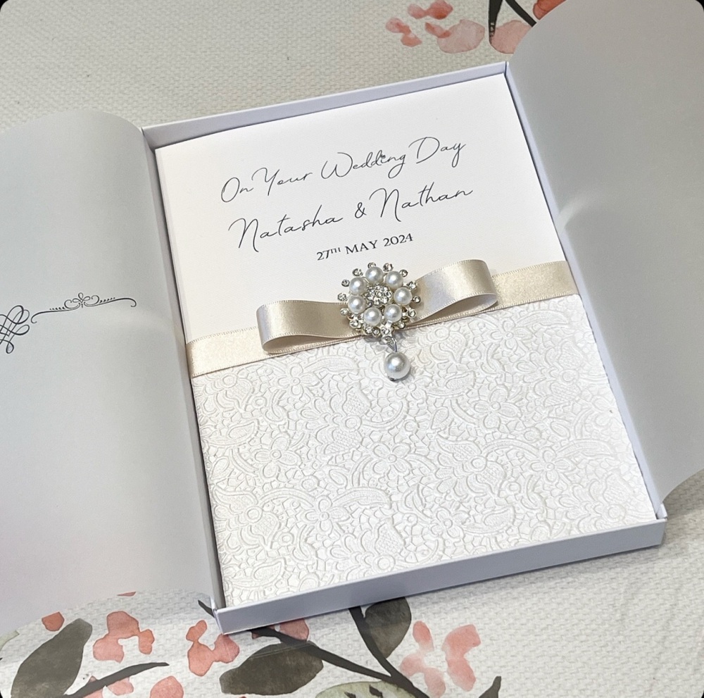 Pearl Luxury Wedding Card Personalised and Gift Boxed