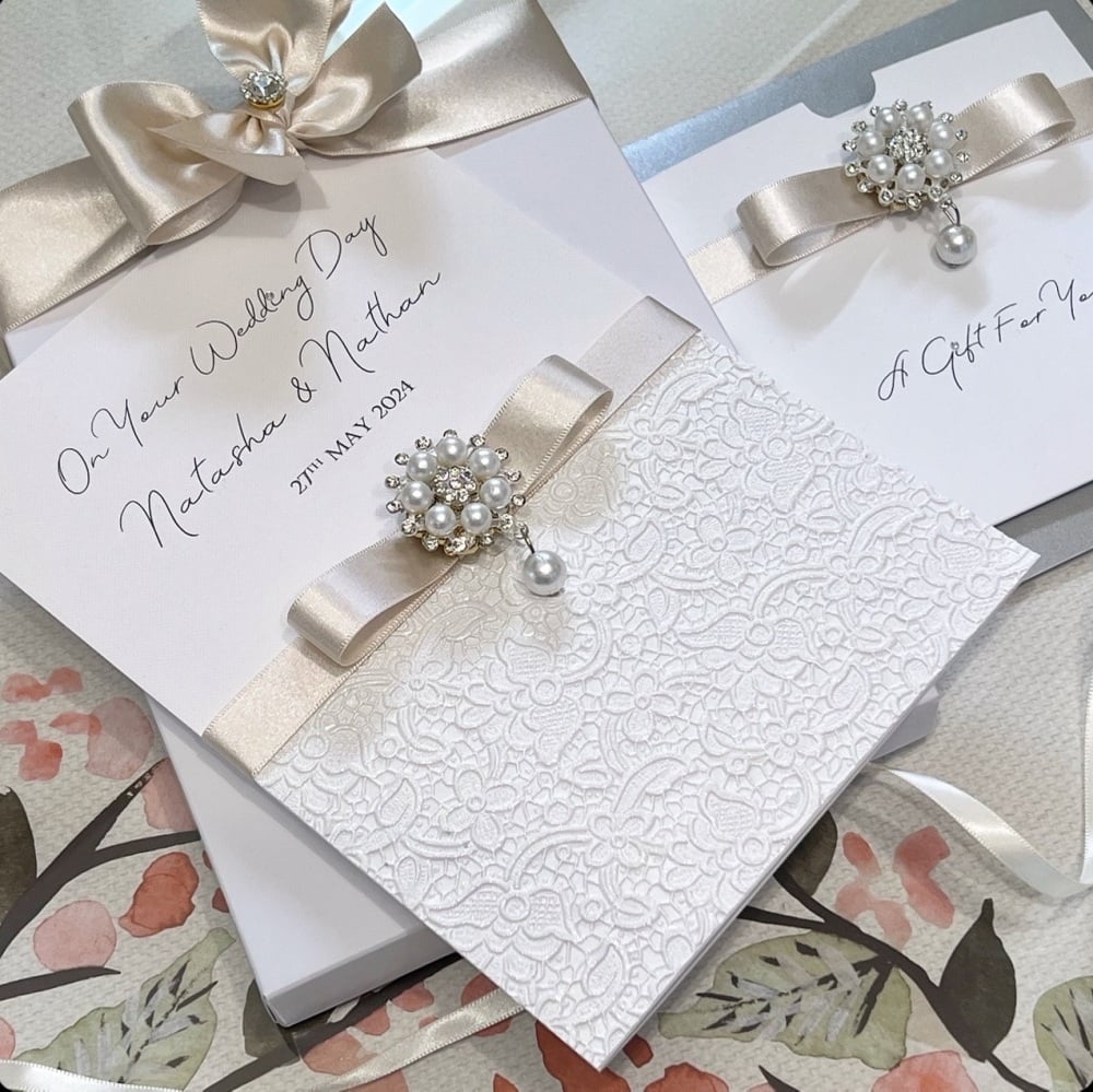 Pearl Luxury Wedding Card Personalised and Gift Boxed