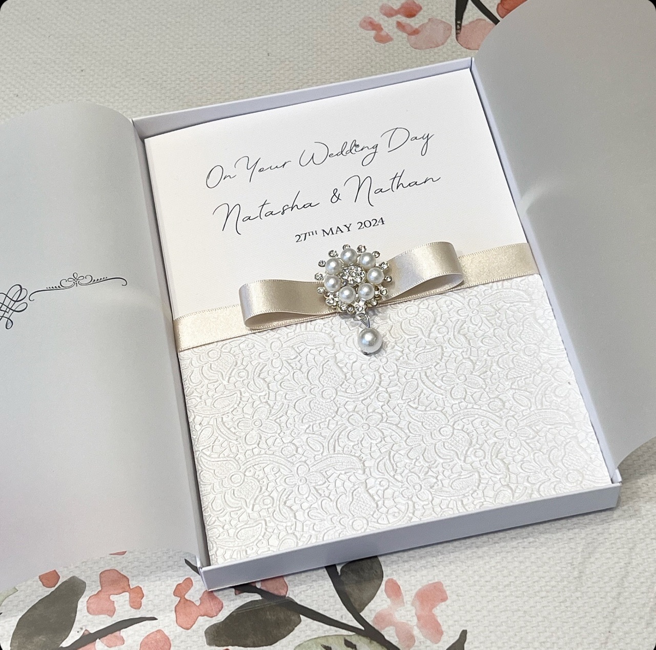 Personalised wedding day card with luxury gift box