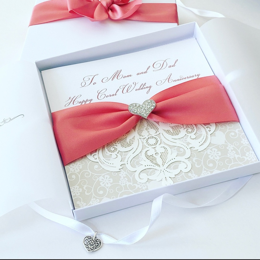 Coral 35th Wedding Anniversary Luxury Card with Gift Box