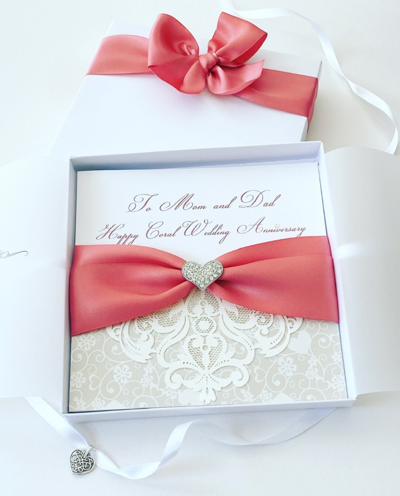 Coral 35th Wedding Anniversary Luxury Card with Gift Box