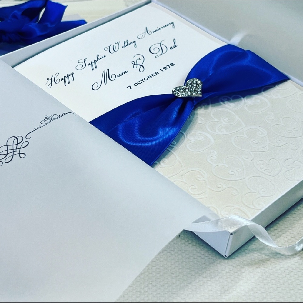 Sapphire 45th Wedding Anniversary Luxury Boxed Card, Personalised Gift