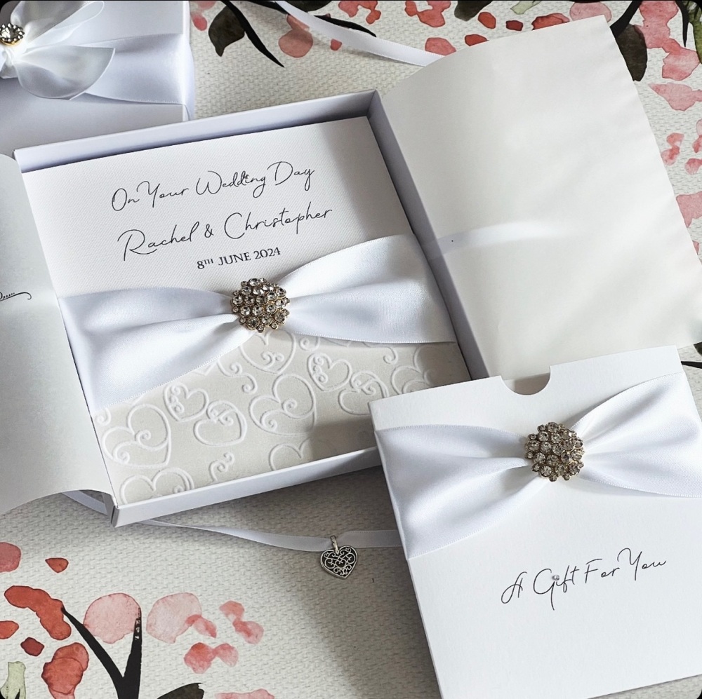 Luxury Wedding Day Card with Crystal, Personalised and Gift Boxed