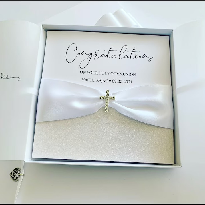 Holy Communion, Christening or Baptism Personalised Card, White, Blue or Pink