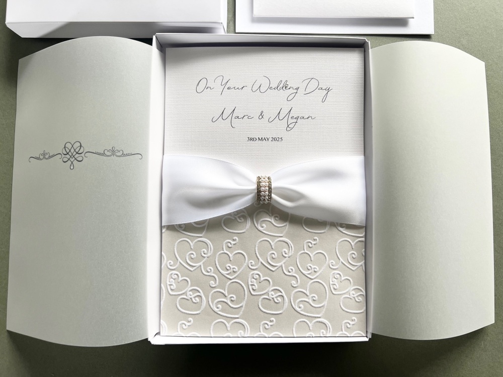 Boxed Personalised Wedding Card with Pearls