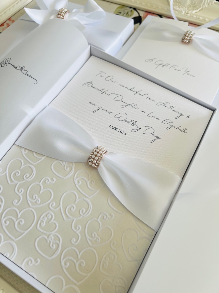 Boxed Personalised Wedding Card with Pearls
