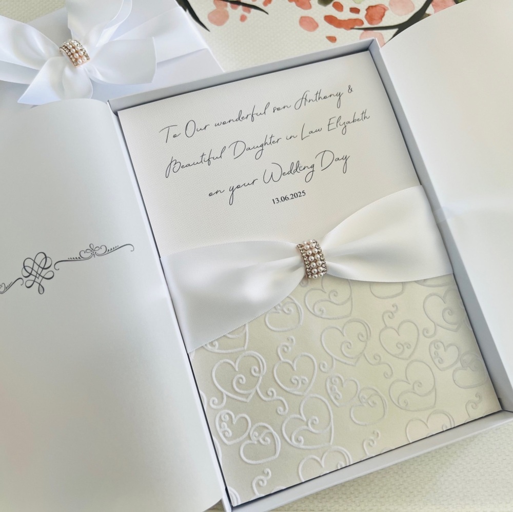Boxed Personalised Wedding Card with Pearls